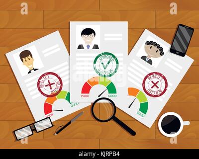 Evaluation of candidate for loan. Paperwork and agreement finance approval, good rating for mortgage. Vector illustration Stock Vector