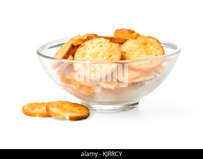 round toasts in a plate isolated on white background. with clipping path Stock Photo