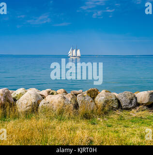 Sailing boat between Sweden and Denmark Stock Photo