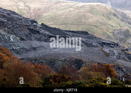 Slag heap from waste slate in Snowdonia, North Wales. Stock Photo