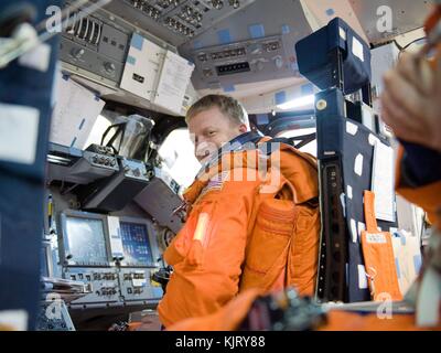 NASA Space Shuttle Discovery STS-133 International Space Station mission prime crew member American astronaut Eric Boe trains before the launch at the Kennedy Space Center Building 9NW March 23, 2010 in Merritt Island, Florida.  (photo by James Blair via Planetpix) Stock Photo