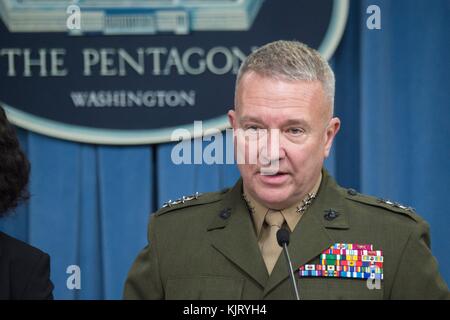 U.S. Joint Chiefs of Staff Director Kenneth McKenzie speaks during a press conference at the Pentagon November 16, 2017 in Washington, DC.  (photo by Dominique A. Pineiro via Planetpix) Stock Photo