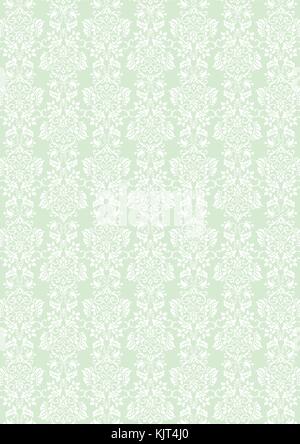 A3 size Elegant white flowers pattern textured green wallpaper background Stock Vector