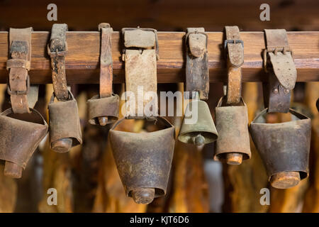 A collection of very old vintage bells Stock Photo