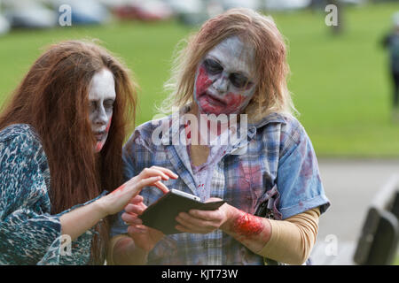 Witton Castle, Bishop Auckland, Co. Durham, England. 29th October, 2017. Charity fun runners, pursued by zombies, take part in a 5k run. Stock Photo