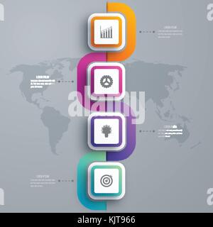 Business infographics template 4 steps square. Data and information visualization. Dynamic infographics stylish geometric. element for design business Stock Vector