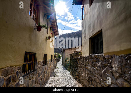 Photo taken in August 2017 in Peru, South America: Small Alley in Ollantaytambo Peru Stock Photo