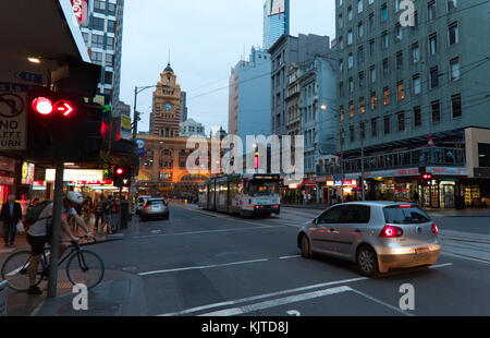 Melbourne Tram terminal at Flinders Street Railway Station on Elizabeth Street Melbourne Australia Stock Photo