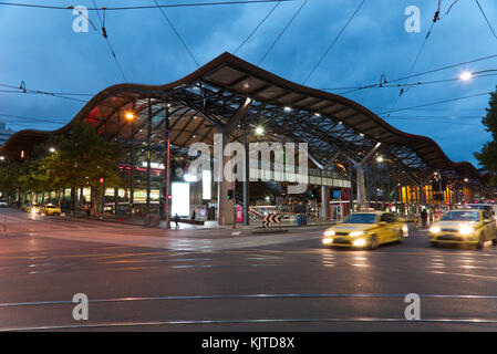 Southern Cross (formerly and still colloquially known, as Spencer Street) is a major railway station in Docklands, Melbourne. It is on Spencer Street, Stock Photo