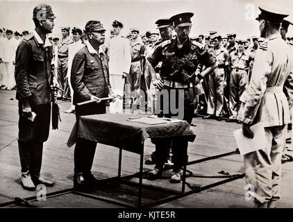 Japanese surrender to the Allies in The Theatre of war in the Far East. Stock Photo