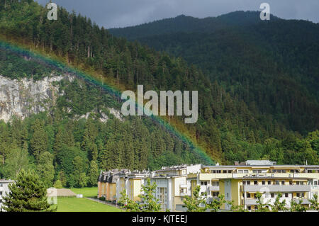 Rainbow after a heavy summer downpour in Kufstein, Tyrol Stock Photo