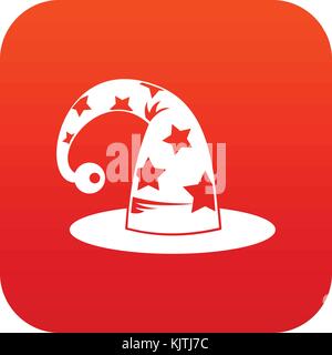 Wizards hat icon digital red Stock Vector