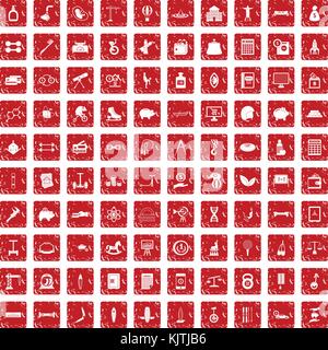 100 balance icons set grunge red Stock Vector