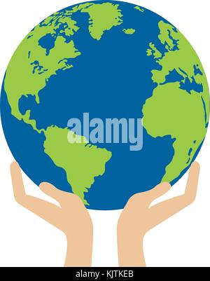 Hands is holding small earth Stock Vector