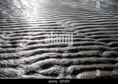 Tide - ripples in wet sand, direct light Stock Photo