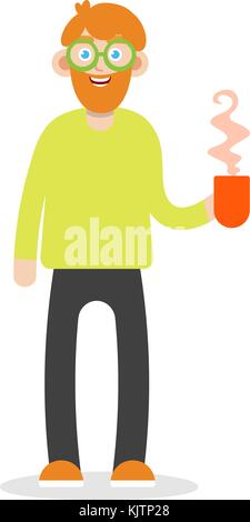 Bearded man is holding a cup of tea. Vector Stock Vector