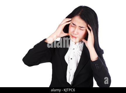 young business woman with stressed expression isolated on white background Stock Photo