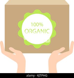 Organic box in hand,vector ecology concept Stock Vector