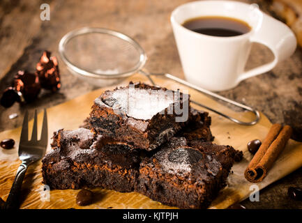 Selective focus in the middle of front brownies cookies Stock Photo