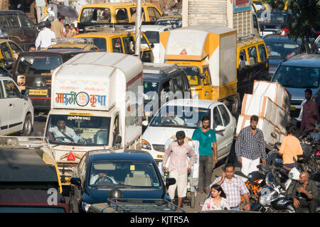 Traffic jam in busy streets of central Mumbai, India Stock Photo