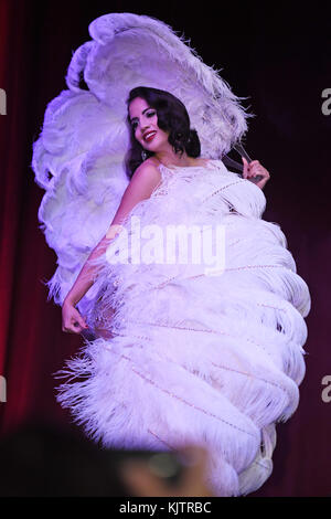 MIAMI BEACH, FL - DECEMBER 17: Erika Moon performs during the burlesque show Sugar & Spice Meets Naughty & Nice at The Fillmore on December 17, 2016 in Miami Beach, Florida  People:  Lila Starlet Stock Photo