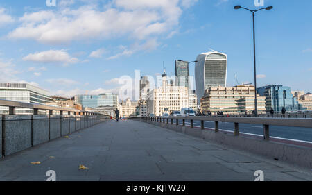London, UK - November 22nd, 2017: Anti-vehicle barriers erected on the pavement on London Bridge in the Borough area, Southwark, London Stock Photo
