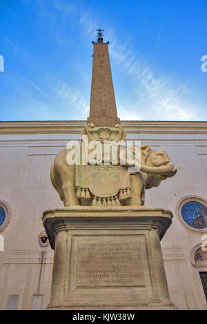 Elephant by Lorenzo Bernini with egyptian obelisk in front of church Santa Maria Minerva in centre of Rome, Italia,Europe Stock Photo
