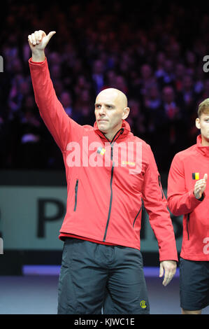 Lille, France. 26th Nov, 2017. Belgium coach Johan Van Herck is waving at the crowd during the Davis Cup Final on Nov 26, 2017 in Lille, France. Credit: YAN LERVAL/AFLO/Alamy Live News Credit: Aflo Co. Ltd./Alamy Live News Stock Photo