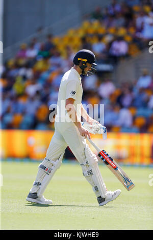 England's Chris Woakes walks off after being dismissed during day four of the Ashes Test match at The Gabba, Brisbane. Stock Photo
