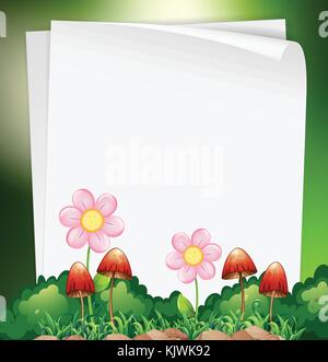 Paper template with flowers and mushroom in background illustration Stock Vector