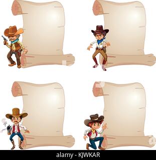 Blank paper with many cowboys illustration Stock Vector