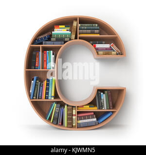 Letter C. Alphabet in the form of shelves with books isolated on white. 3d illustration Stock Photo