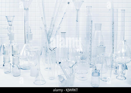 Chemical glassware in a laboratory Stock Photo