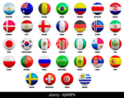 Soccer balls with country team flags, 2018. isolated on white Stock Photo