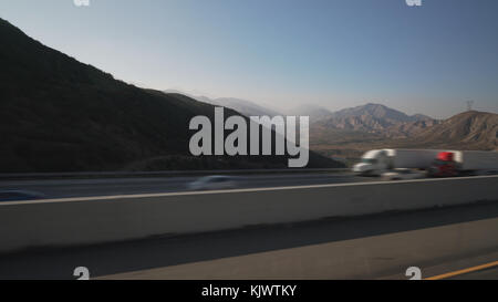 side view from moving car of mountains near Los Angeles Stock Photo