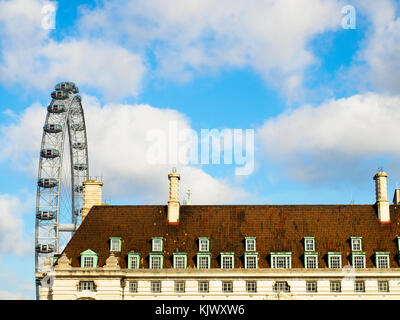 Marriot hotel roof and London eye - London, England Stock Photo