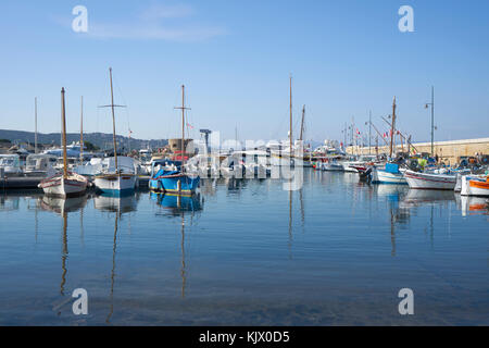 Boats in Saint St Tropez harbour, port, Riviera, Cote d'Azur, South of France Stock Photo