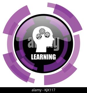 Learning pink violet modern design vector web and smartphone icon. Round button in eps 10 isolated on white background. Stock Vector