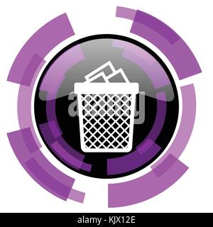 Trash can pink violet modern design vector web and smartphone icon. Round button in eps 10 isolated on white background. Stock Vector