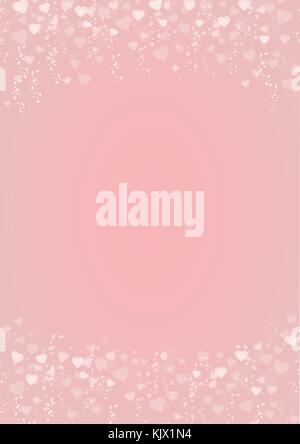 A3 size vertical pink background with hearts header and footer Stock Vector