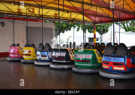 Six bumper dodgem cars at fair ground in Noumea Stock Photo