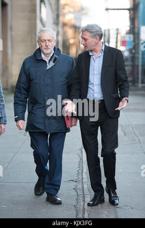 Labour Party leader Jeremy Corbyn (left) meeting newly elected Scottish Labour leader Richard Leonard ahead of the party's National Executive Committee (NEC) meeting in Glasgow. Stock Photo