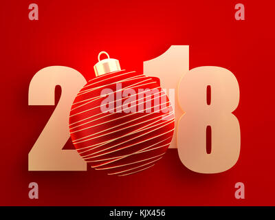 2018 text with Christmas ball. 3d rendered illustration. Stock Photo