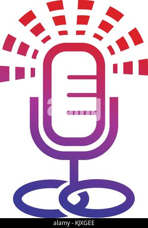 microphone with rays, sign design, isolated on white background. Stock Vector