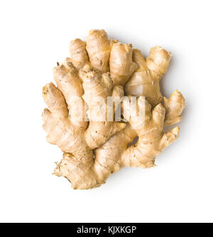 Healthy ginger root isolated on white background. Top view. Flat lay. Stock Photo