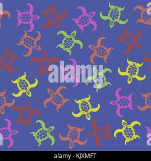 Colored Turtles Icon Seamless Pattern Stock Vector