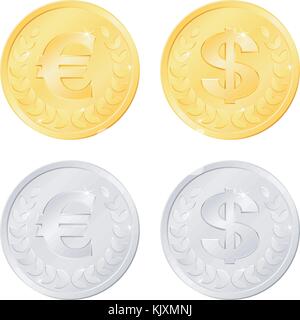 Euro and Dollar Coins Stock Vector