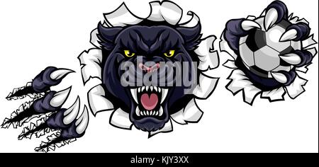 Black Panther Soccer Mascot Breaking Background Stock Vector