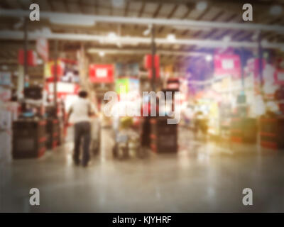 Blurred background of  Cashier booth at supermarket store Stock Photo