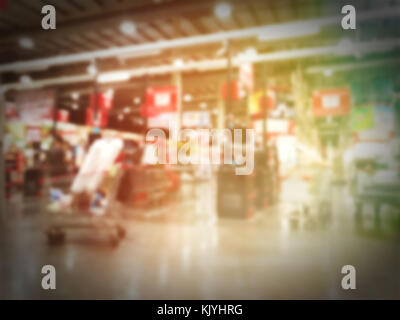 Blurred background of  Cashier booth at supermarket store Stock Photo